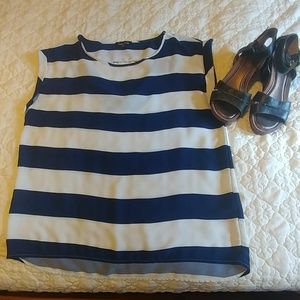 Haute Monde Blue N/White stripe sleeveless  blouse